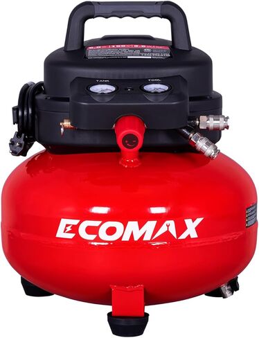 ECOMAX 6 Gallon Pancake Air Compressor, Max 150 PSI Pressure, 2.6 CFM @90 Psi, 1.0 HP Portable Oil Free Long Life Electric Air Compressor for Home and Jobsite, Red Model: 0210673 in Kuwait