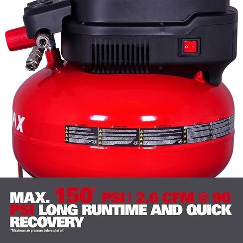 ECOMAX 6 Gallon Pancake Air Compressor, Max 150 PSI Pressure, 2.6 CFM @90 Psi, 1.0 HP Portable Oil Free Long Life Electric Air Compressor for Home and Jobsite, Red Model: 0210673 in Kuwait