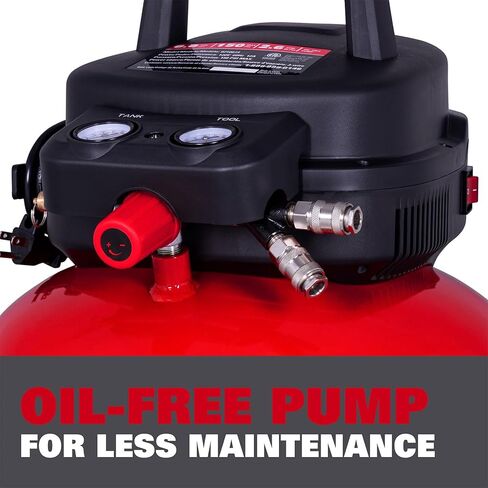ECOMAX 6 Gallon Pancake Air Compressor, Max 150 PSI Pressure, 2.6 CFM @90 Psi, 1.0 HP Portable Oil Free Long Life Electric Air Compressor for Home and Jobsite, Red Model: 0210673 in Kuwait