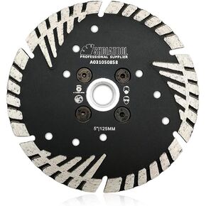 SHDIATOOL Diamond Turbo Blade Dia 5 Inch with Slant Protection Teeth Cutting Stone Granite Marble Concrete Brick with 5/8-11 Thread