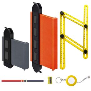 6 قطع من ناسخة قياس الكونتور مع قفل ملف التعريف الناسخ ومسطرة متعددة الزوايا لقياس دقيق لعلامات الخشب قياس 5 انش و10 انش (مجموعة قياس الكونتور) in Kuwait