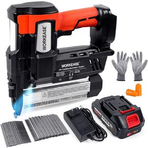 مسدس مسامير لاسلكي 21 فولت 2 في 1 مقياس 18 يعمل بالبطارية ببطارية 2.0 امبير في الساعة، شاحن سريع، 2000 مسمار ودبابيس، سدادات أذن، مسدس دبابيس كهربائي للاثاث والنجارة in Kuwait