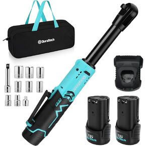 DURATECH Extended Cordless Ratchet Wrench, 3/8" 12V 44 Ft-Lbs Long Neck Electric Ratchet Wrench with 2-Pack 2.0Ah Li-Ion Battery, 1 Hour Fast Charger, 10 Sockets Accessories & Variable Speed Trigger