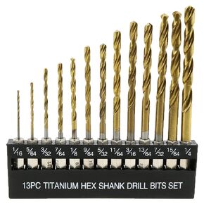 Heyous Titanium Twist Drill Bit Set Drill Bits Set Hex Shank High Speed Steel Hex Shank for Quick Change Easy Cut Split Point 1/16'' to 1/4'', with Storage Bar in Saudi Arabia