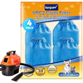 KEEPOW VRC2 Cloth Filter Compatible with Armor All Shop Vac AA155 AA256 AA255, Also Compatible with Vacmaster 1.5 to 3.2 Gallon Wet/Dry Vacuums, 4 Pack in Saudi Arabia