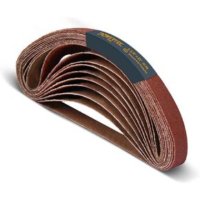 POWERTEC 412108 1-1/8-Inch x 21-Inch 80 Grit Aluminum Oxide Sanding Belt for Makita Sander 9031 & 9032, 10-Pack
