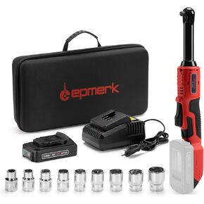Lepmerk 3/8" Cordless Electric Ratchet Wrench Set, with 4 in Longer Torque, 20V, 450RPM, 44.5ft-lb/60N.M, Power Ratchet Wrench Kit with 1-Hour Fast Charger and 9 Sockets in Kuwait