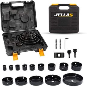 Hole Saw Set, Jellas 17PCS Hole Saw Kit with 13Pcs Saw Blades, Max Size 6"(152mm) and Min Size 3/4" (19mm), 2 Mandrels, 1 Installation Plate and 1 Hex Key, Ideal for Soft Wood, PVC Board and More in Kuwait