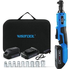 20V 3/8 Inch Extended Cordless Ratchet Wrench w/ 2-Pack 2.0 Ah Batteries,60 N·m Battery Powered Ratchet Tool with 9 Sockets and Tool Bag