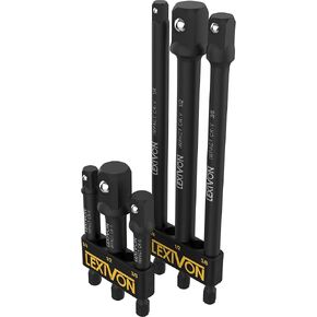 مجموعة محول مقبس من 6 قطع من LEXIVON - لقمة تمديد 3 بوصات و6 بوصات مع حامل | محرك 1/4 بوصة و3/8 بوصة و1/2 بوصة، قم بتكييف مثقاب الطاقة الخاص بك مع مفتاح الربط ذو عزم الدوران العالي (LX-105) in Kuwait