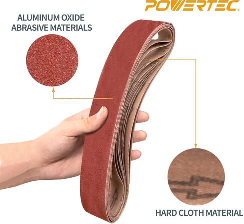 أحزمة صنفرة POWERTEC 110620 مقاس 4 × 36 بوصة | حزام صنفرة بحزام من أكسيد الألومنيوم بحبيبات 40 | ورق صنفرة لآلة صنفرة الحزام والأقراص - 10 عبوات in Kuwait