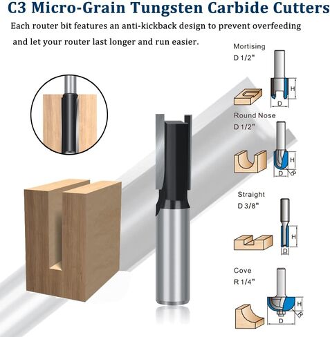 TAIWAIN 1/2 بوصة شانك راوتر بت لوحة قطع الخشب 37 قطعة، قاطع خشب النجارة، أداة طحن اللسان أخدود كربيد الخشب، لقم توجيه باب الخزانة (F-XB2-2) in Kuwait