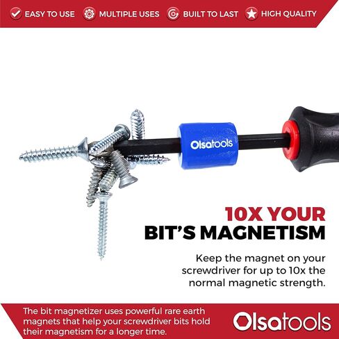 Bit Magnetizer Ring and Demagnetizer by Olsa Tools | Screwdriver Bit Drive Holder for Magnetic Driver Bits | Powerful Neodymium Magnet | Works With Allen/Hex Keys in Kuwait