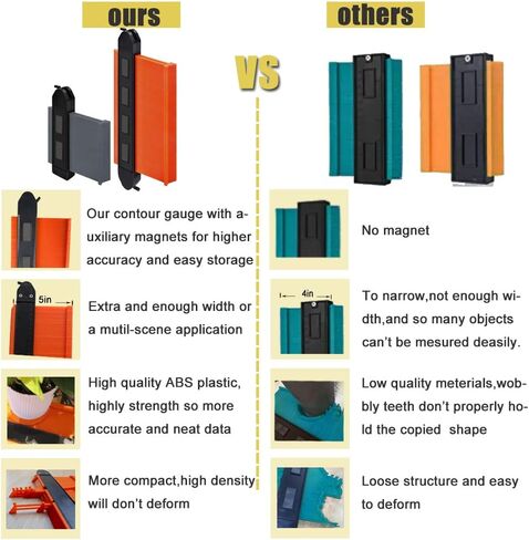 6 قطع من ناسخة قياس الكونتور مع قفل ملف التعريف الناسخ ومسطرة متعددة الزوايا لقياس دقيق لعلامات الخشب قياس 5 انش و10 انش (مجموعة قياس الكونتور) in Kuwait