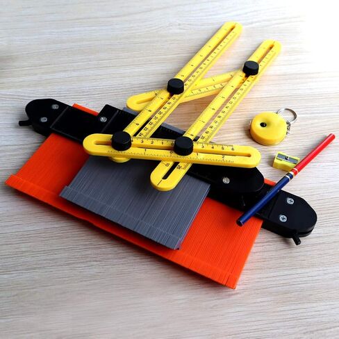 6 قطع من ناسخة قياس الكونتور مع قفل ملف التعريف الناسخ ومسطرة متعددة الزوايا لقياس دقيق لعلامات الخشب قياس 5 انش و10 انش (مجموعة قياس الكونتور) in Kuwait