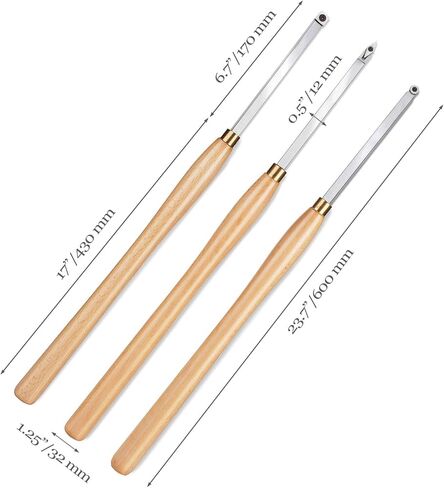 Woodturning Carbide Lathe Tools, 17" Full Size Wood Turning Tool Set of 3 Rougher Detailer Finisher, Includes Replacement Cutter Inserts in Kuwait