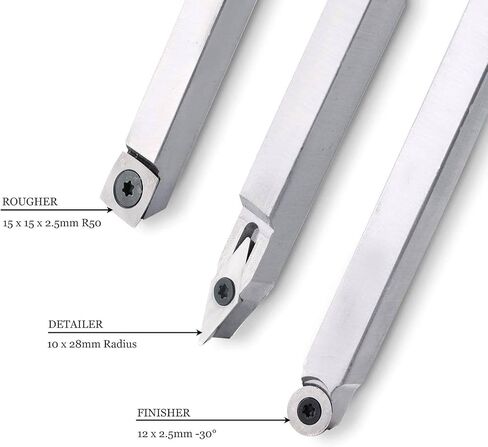 Woodturning Carbide Lathe Tools, 17" Full Size Wood Turning Tool Set of 3 Rougher Detailer Finisher, Includes Replacement Cutter Inserts in Kuwait