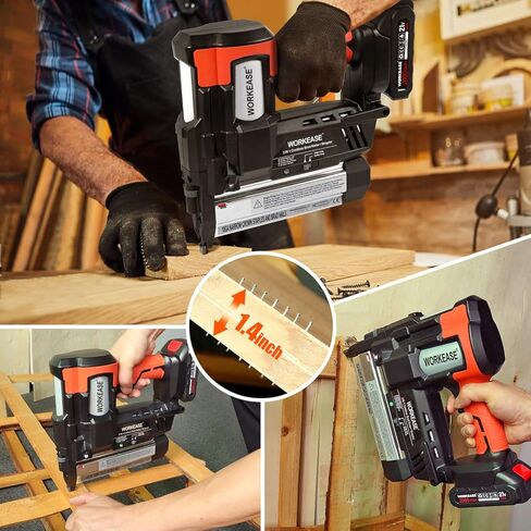 مسدس مسامير لاسلكي 21 فولت 2 في 1 مقياس 18 يعمل بالبطارية ببطارية 2.0 امبير في الساعة، شاحن سريع، 2000 مسمار ودبابيس، سدادات أذن، مسدس دبابيس كهربائي للاثاث والنجارة in Kuwait