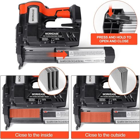 مسدس مسامير لاسلكي 21 فولت 2 في 1 مقياس 18 يعمل بالبطارية ببطارية 2.0 امبير في الساعة، شاحن سريع، 2000 مسمار ودبابيس، سدادات أذن، مسدس دبابيس كهربائي للاثاث والنجارة in Kuwait