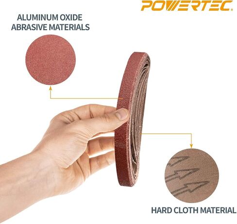 حزام السنفرة من أكسيد الألومنيوم من POWERTEC 412104 1-1/8 بوصة x 21 بوصة لساندر ماكيتا 9031 & 9032، 10 عبوات in Kuwait