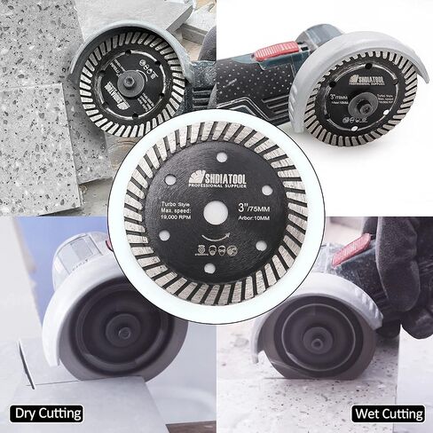 SHDIATOOL Tile Diamond Saw Blade, 3pcs 3In/75mm x Arbor 3/8In/10mm for Ceramic,Hard Porcelain,Glazed Tiles Dry Cutting disc in Saudi Arabia