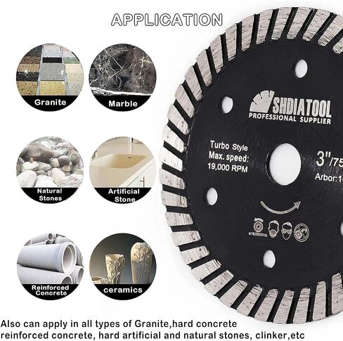 SHDIATOOL Tile Diamond Saw Blade, 3pcs 3In/75mm x Arbor 3/8In/10mm for Ceramic,Hard Porcelain,Glazed Tiles Dry Cutting disc in Saudi Arabia