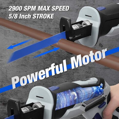WORKPRO 12V Cordless Reciprocating Saw with Clamping Jaw, 2.0Ah Li-Ion Battery with 1 Hour Fast Charger, Variable Speed and Tool-Free Blade Change, 3 Saw Blades for Wood & Metal Cutting in Saudi Arabia