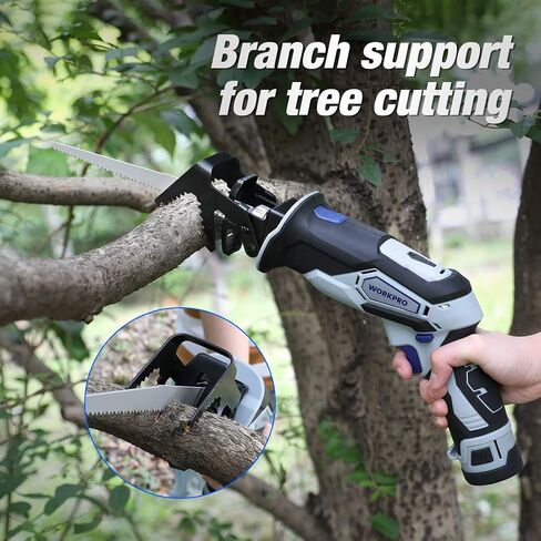 WORKPRO 12V Cordless Reciprocating Saw with Clamping Jaw, 2.0Ah Li-Ion Battery with 1 Hour Fast Charger, Variable Speed and Tool-Free Blade Change, 3 Saw Blades for Wood & Metal Cutting in Saudi Arabia