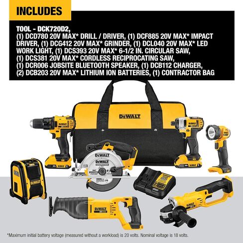 DEWALT 20V MAX Combo Kit, Compact 7-Tool with 111PC MASTER SET (DCK720D2 & DWA123AMQ4) in Saudi Arabia