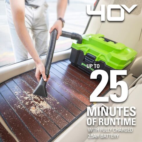 مكنسة Greenworks 40V (3 جالون) اللاسلكية الرطبة / الجافة + الملحقات، وبطارية 2.0 أمبير في الساعة وشاحن متضمن in Saudi Arabia