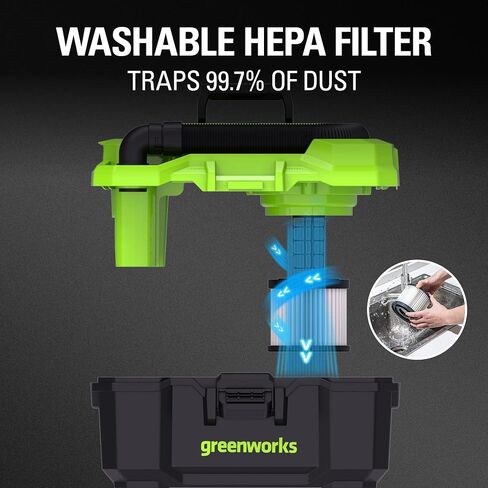 مكنسة Greenworks 40V (3 جالون) اللاسلكية الرطبة / الجافة + الملحقات، وبطارية 2.0 أمبير في الساعة وشاحن متضمن in Saudi Arabia