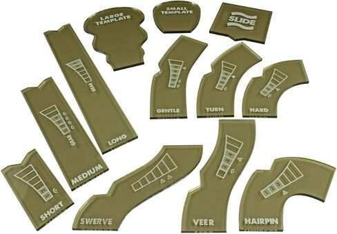 LITKO Template Set Compatible with Gaslands Miniatures Game | Set of 12 | Movement & Maneuvers | Turn Templates | Area Effect | Translucent Bronze (28mm Scale Template Set) in Kuwait