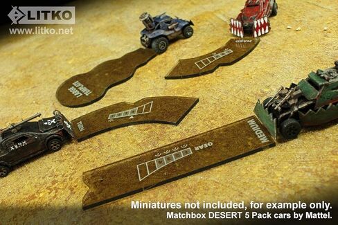 LITKO Template Set Compatible with Gaslands Miniatures Game | Set of 12 | Movement & Maneuvers | Turn Templates | Area Effect | Translucent Bronze (28mm Scale Template Set) in Kuwait