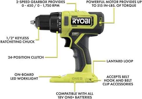 RYOBI 18V Cordless 2-Tool Combo Bundle with Drill & Circular Saw, (2) 1.5 Ah Batteries, Charger, Tool Bag, Impact Rated 20 Piece Drill Bit Set, Plus Buho Drill Holster and Buho Zipper Tool Pouch in Kuwait