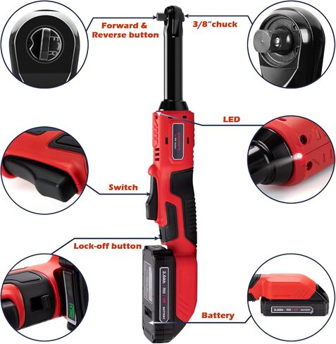 مجموعة مفاتيح ربط سقاطة كهربائية لاسلكية 3/8 بوصة من Lepmerk، مع عزم دوران أطول 4 بوصات، 20 فولت، 450 دورة في الدقيقة، 44.5 قدم رطل/60 نيوتن متر، طقم مفتاح ربط سقاطة كهربائي مع شاحن سريع لمدة ساعة واحدة و9 مقابس in Kuwait