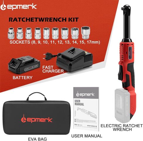 مجموعة مفاتيح ربط سقاطة كهربائية لاسلكية 3/8 بوصة من Lepmerk، مع عزم دوران أطول 4 بوصات، 20 فولت، 450 دورة في الدقيقة، 44.5 قدم رطل/60 نيوتن متر، طقم مفتاح ربط سقاطة كهربائي مع شاحن سريع لمدة ساعة واحدة و9 مقابس in Kuwait