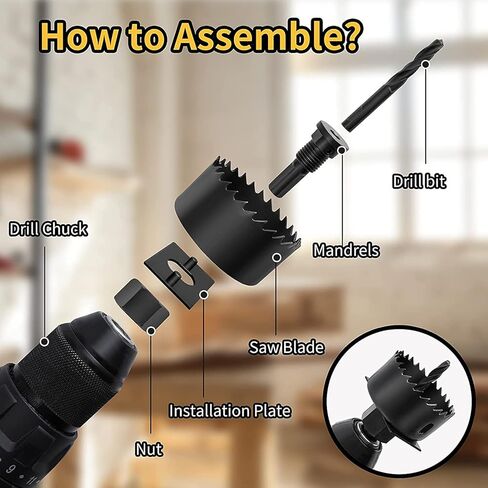 Hole Saw Set, Jellas 17PCS Hole Saw Kit with 13Pcs Saw Blades, Max Size 6"(152mm) and Min Size 3/4" (19mm), 2 Mandrels, 1 Installation Plate and 1 Hex Key, Ideal for Soft Wood, PVC Board and More in Kuwait