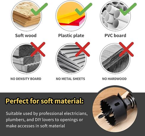 Hole Saw Set, Jellas 17PCS Hole Saw Kit with 13Pcs Saw Blades, Max Size 6"(152mm) and Min Size 3/4" (19mm), 2 Mandrels, 1 Installation Plate and 1 Hex Key, Ideal for Soft Wood, PVC Board and More in Kuwait