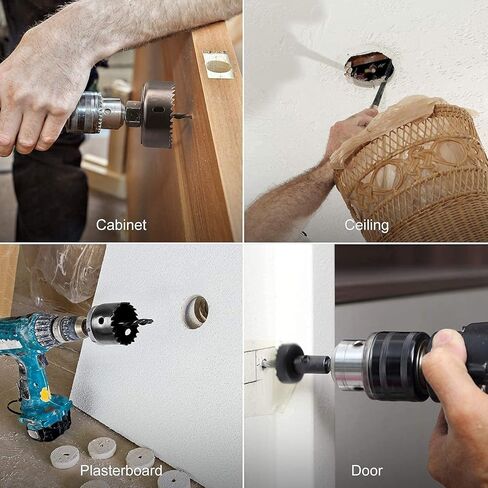 Hole Saw Set, Jellas 17PCS Hole Saw Kit with 13Pcs Saw Blades, Max Size 6"(152mm) and Min Size 3/4" (19mm), 2 Mandrels, 1 Installation Plate and 1 Hex Key, Ideal for Soft Wood, PVC Board and More in Kuwait