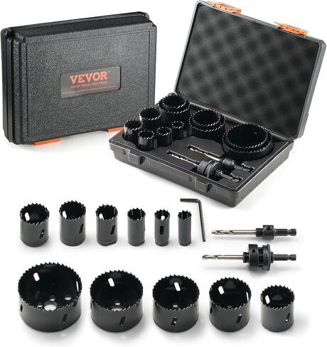 VEVOR Hole Saw Kit, 11 PCS Saw Blades, 2 Drill Bits, 1 Hex Wrench, General Purpose Size from 3/4" to 3", Bi Metal M42 Hole Saw Set with Carrying Case, Ideal for Wood Board, Plastic and Iron Plate in Saudi Arabia