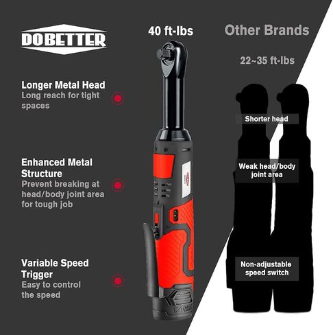 Electric Ratchet Wrench 3/8 Cordless Ratchet Wrench Set, Extended 55 N·m Battery Powered Ratchet Tool with 1 Hand Tool, 7 Sockets, 2 Screwdrivers, 1 Extender, 1/4" Adapter Dobetter-DBCRW12L in Saudi Arabia