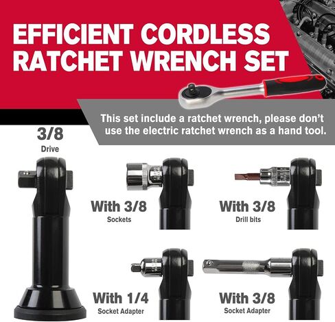 Electric Ratchet Wrench 3/8 Cordless Ratchet Wrench Set, Extended 55 N·m Battery Powered Ratchet Tool with 1 Hand Tool, 7 Sockets, 2 Screwdrivers, 1 Extender, 1/4" Adapter Dobetter-DBCRW12L in Saudi Arabia