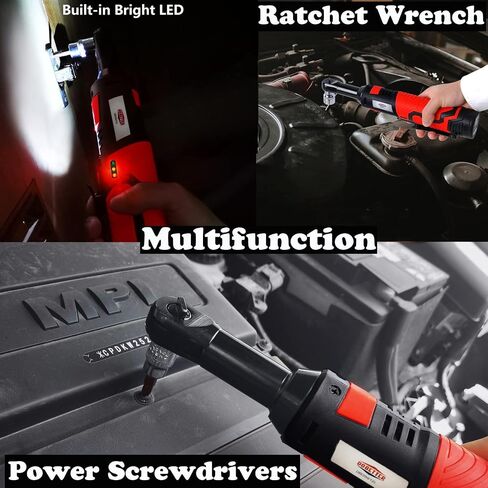 Electric Ratchet Wrench 3/8 Cordless Ratchet Wrench Set, Extended 55 N·m Battery Powered Ratchet Tool with 1 Hand Tool, 7 Sockets, 2 Screwdrivers, 1 Extender, 1/4" Adapter Dobetter-DBCRW12L in Saudi Arabia