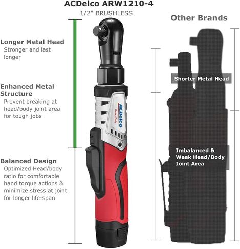 ACDelco ARW1210-4P G12 Series 12V Cordless Li-ion ½" 70 ft-lbs. Brushless Ratchet Wrench Tool Kit 1/2" in Saudi Arabia