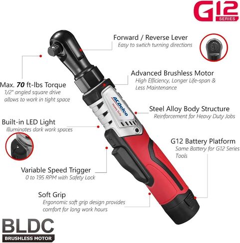 ACDelco ARW1210-4P G12 Series 12V Cordless Li-ion ½" 70 ft-lbs. Brushless Ratchet Wrench Tool Kit 1/2" in Saudi Arabia