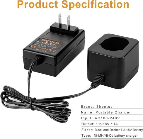 Shentec 7.2V-18v Battery Charger Compatible with Black and Decker PS120 PS130 PS140 Ni-MH/Ni-Cd Pod Style Batteries in Saudi Arabia