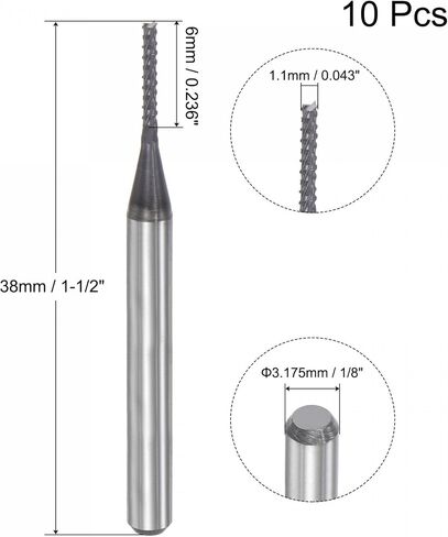 لقم توجيه CNC من Uxcell End Mill، 3.175 مم × 12 مم 1/8 بوصة، قطعة ألماس مطلية بطبقة من الكربيد، قطع طحن اليد اليمنى لخشب PCB والألياف البلاستيكية 10 قطع in Saudi Arabia