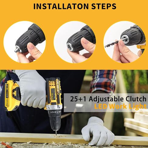 مجموعة أدوات CANBRAKE 21 فولت مع مثقاب، 119 قطعة مجموعة أدوات كهربائية، عزم دوران 320 رطل 0-1350RMP سرعة ستبليس، ظرف بدون مفتاح 3/8 بوصة 25+1 قابض، بطارية 1.5 أمبير × 2 ومجموعة أدوات شاحن منزلية لصيانة الإصلاح in Kuwait