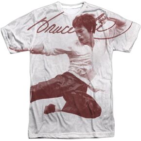 Bruce Lee Martial Arts Icon Flying Side Snap Kick Adult 2-Sided Print T-Shirt Small,White in Kuwait