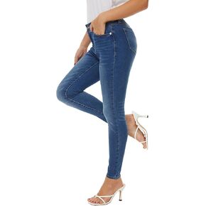 LOUEERA Women’s Mid Rise Skinny Jeans, Stretchy Shaping Leg Jean, Curvy Slim Fit Elastic Waist Denim Pants
